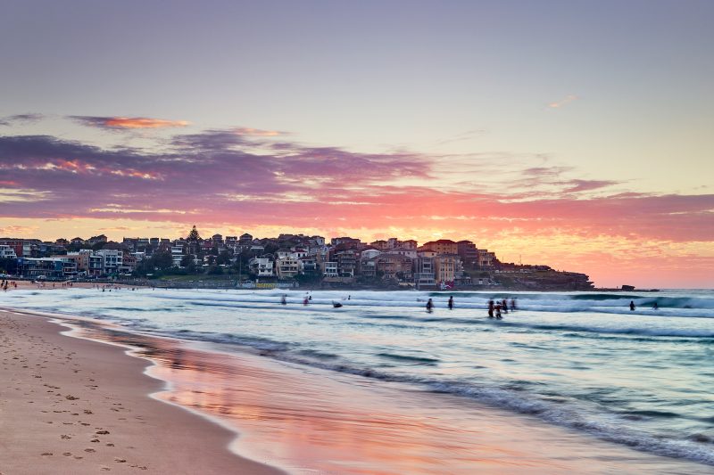 Bondi Beach, lit up today in full glory