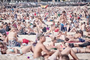 Bondi Beach on the weekend, standing room only!