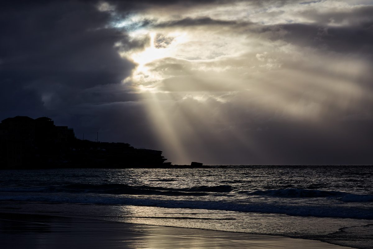 The dark contrast of Bondi Beach this morning