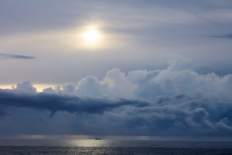 Moody Bondi morning, as a ship passes