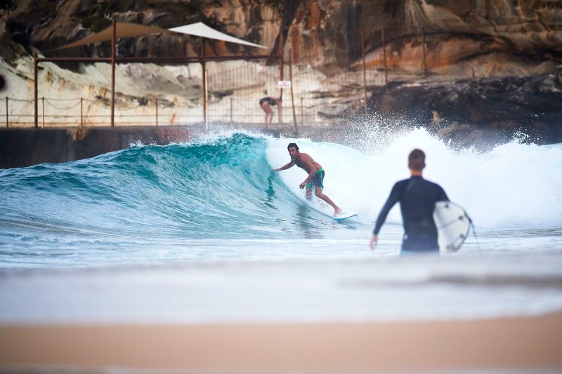 Mickey Malouf, a man grommet, finding the wave of the day at Bondi