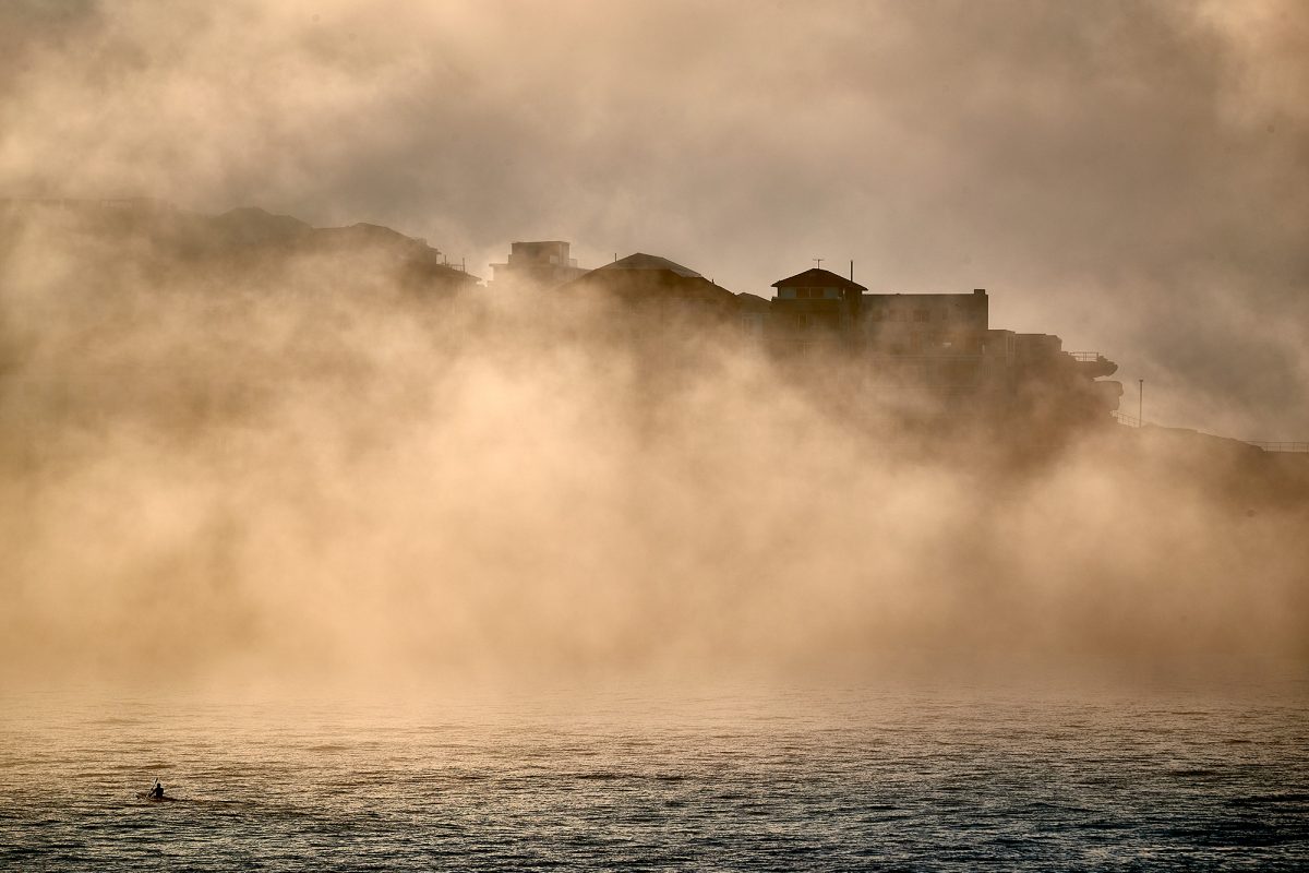 Ben Buckler under a foggy siege this morning