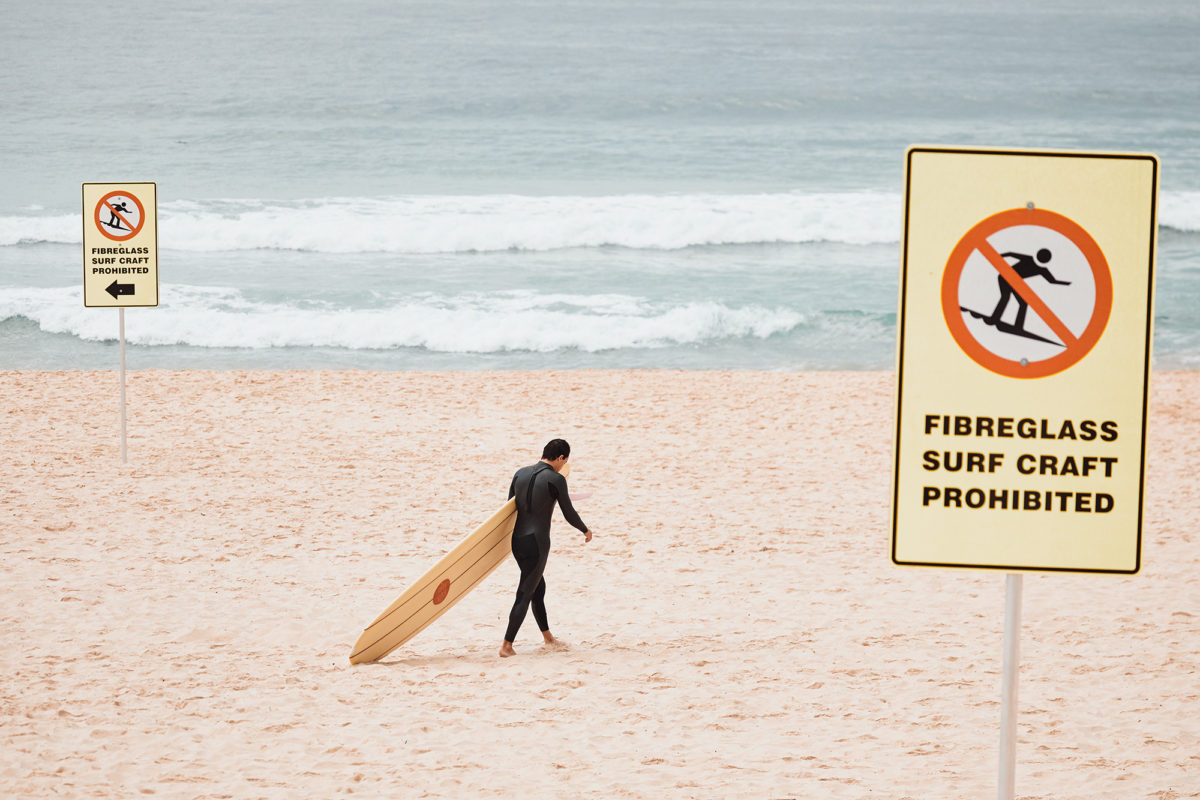 Pretty aggressive new "No Surfboards" signs