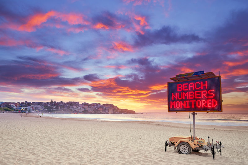 Numbers monitored, Bondi Beach this morning under colour bloom