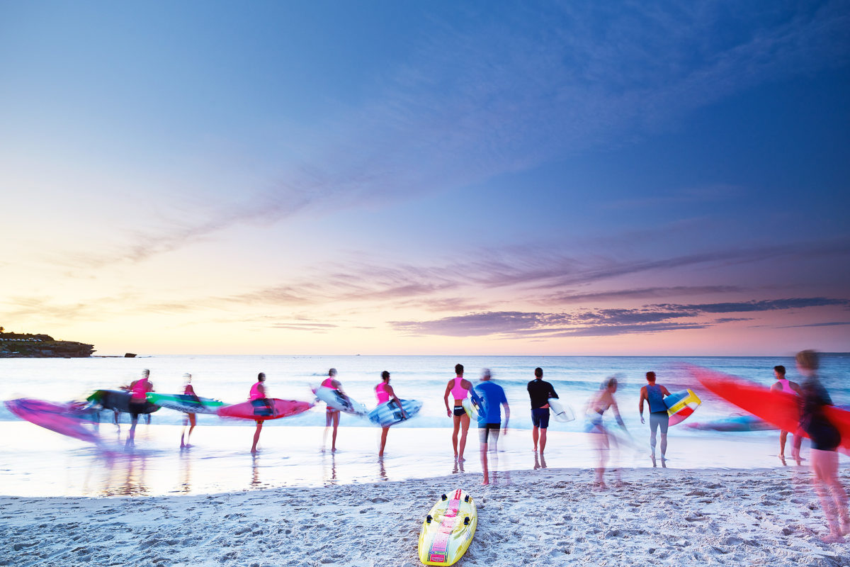 Bondi Surf Bathers Life Saving Club training at sunrise