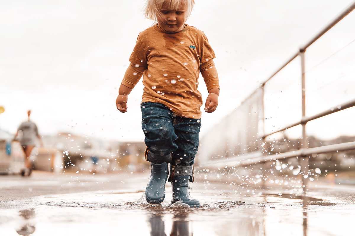 Junior loves the rain, can test out the new boots