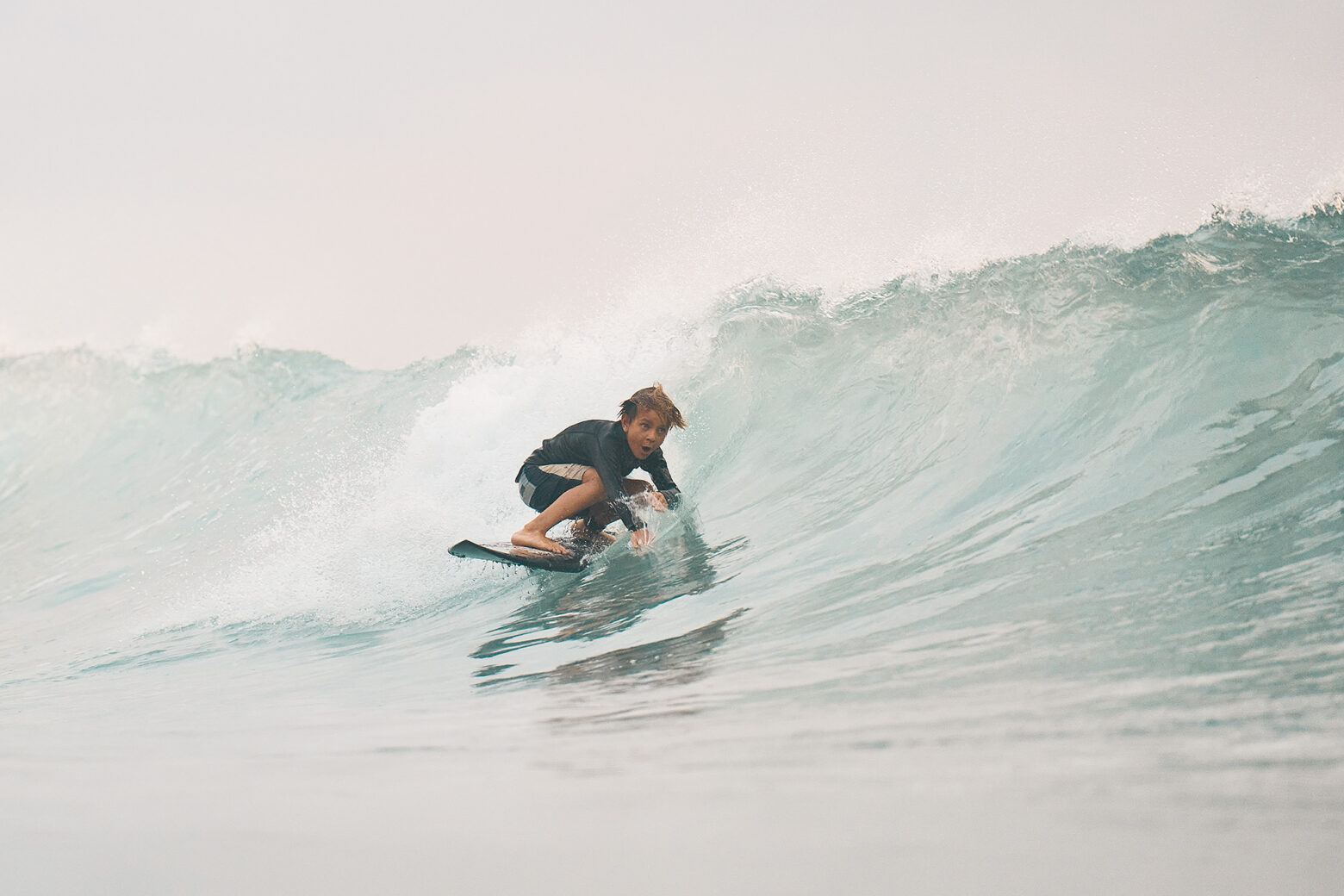 The little guy reckons he a tube rider now